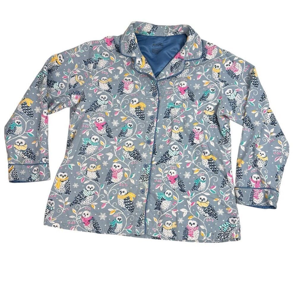 Nick & Nora Pajama Top Winter Owls Blue Print